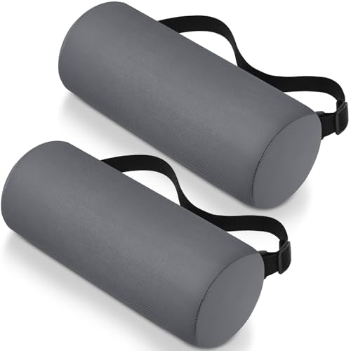 2 Pcs Lumbar Roll Support Pillow Low Back Lumbar Support Office Seat Cushion with Adjustable Strap and Washable Cover for Travel Gaming Chair Car Seat Pain Relief(Grey) - color: Grey