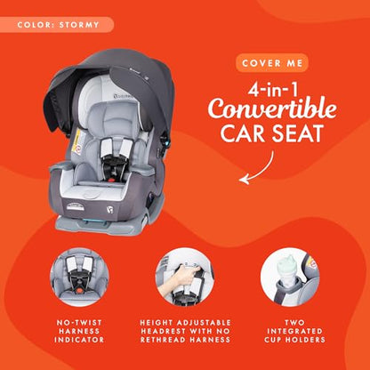 Baby Trend Cover Me 4-in-1 Car Seat Convertible Infant Toddler Rotating Safety Seat with Adjustable/Removable Canopy and 2 Cup Holders, Stormy Gray - color: Stormy Gray