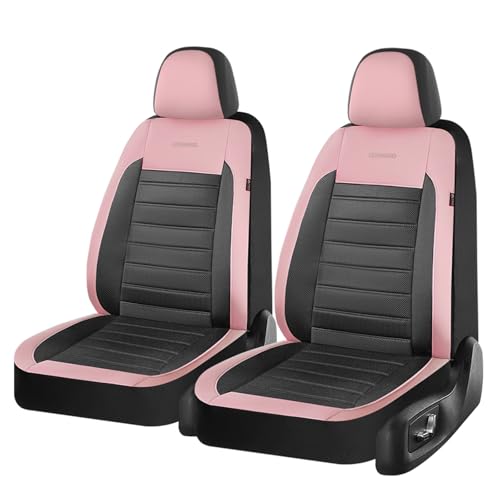 Coverado Car Seat Covers Front Seats, Luxury Leather Car Seat Covers, Automotive Mesh Seat Covers 2 Pack, Airbag-Compatible, Black Pink Seat Covers for SUV Sedan Truck