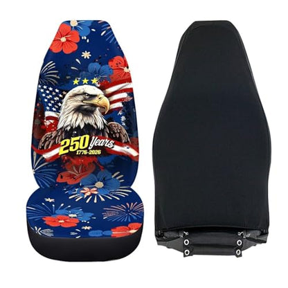 Front Seat Covers Breathable 250 Years USA 1776-2026 Car Seat Protectors EStretch Polyester Fabric Cover Universal for Most Vehicles Sedan Truck, Easy to Install - color: 250 Years USA 1776-2026