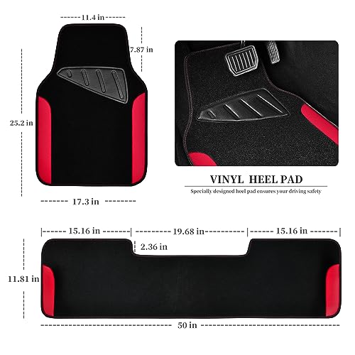 CAR PASS Waterproof Universal Faux Leather 3Pcs Car Floor Mats, Red Car Mats Fit for SUV,Vans,sedans, Trucks,Set of Vehicles Car Carpet with Driver Heel Pad and Anti-Slip Nibs Backing (red 3Pcs) - color: Red 3pcs