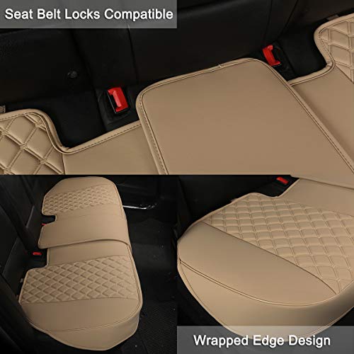 Black Panther Luxury PU Leather Rear Car Seat Cover, Compatible with Most Vehicles with 5 Seats, Adjustable Length 49-55'', Diamond Pattern Embroidery (Beige) - color: Rear Beige