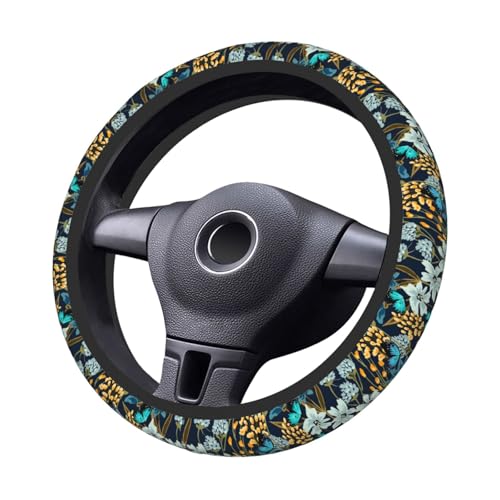 Floral Butterfly Blue Steering Wheel Cover for Women Elastic Rubber Steering Wheel Universal 15 Inch Fit for Cars, Auto, SUVs