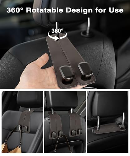 Luxurious Leather Car Purse Holder Hooks - 2PCS Multifunctional Headrest Hangers for Seat Back Storage (Brown) - color: BROWN 2Pack