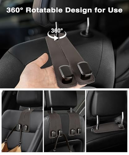 Luxurious Leather Car Purse Holder Hooks - 2PCS Multifunctional Headrest Hangers for Seat Back Storage (Brown) - color: BROWN 2Pack