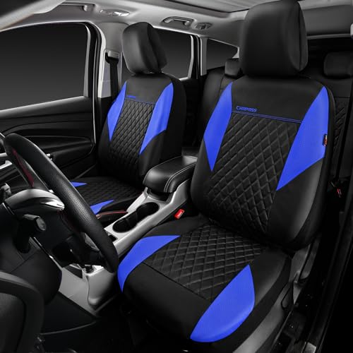 CAR PASS Leather Seat Covers-Universal Quilting Car Seat Cover with 5mm Composite Sponge Inside,Airbag Compatible,Front and Rear Seat Covers for Most Sedan,SUV,Van,Truck(Full Set,Blue) - color: Black and Blue, size: Full Set (Front and Rear)