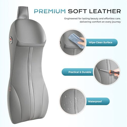 Coverado Upgraded Lumbar Support Pillow and Car Neck Pillow, Ergonomic Memory Foam Integrated Car Cushion Back Neck Support Pillow, Soft Leather Cushion Back Pain Relief for Car Seat Driving, Gray