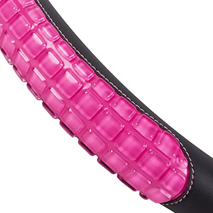Flying Banner car Steering Wheel Cover Gel Massage Velvet Cool Warm Universal Size 15 inches SUV Truck Anti Slip Odorless Summer Winter (Black Pink, Gel Massage) - color: Black Pink
