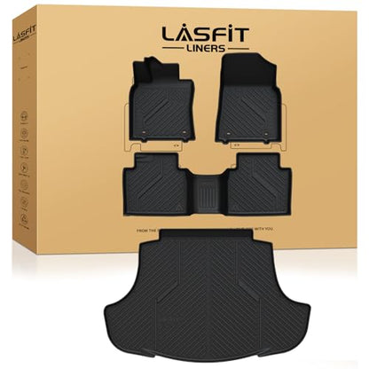 LASFIT Floor Mats & Cargo Mat for Lexus ES 2019-2025(Only Fit FWD), TPE All Weather Custom Fit 1st & 2nd Row Rubber Car Mats and Cargo Liner, Black Easy to Clean - size: 2019-2025|For Lexus ES|Floor&Cargo Mats