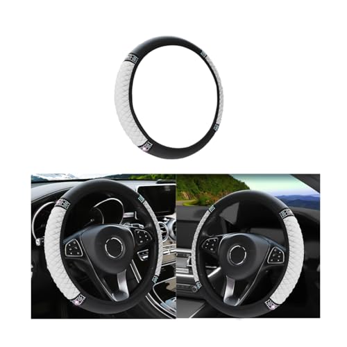 Leather Car Steering Wheel Cover, 15 Inch Colorful Rhinestones Elastic Auto Steering Wheel Protector, Bling Steering Wheel Cover for Women Men, Car Accessories for Cars, Vehicles, SUVs (White) - color: White