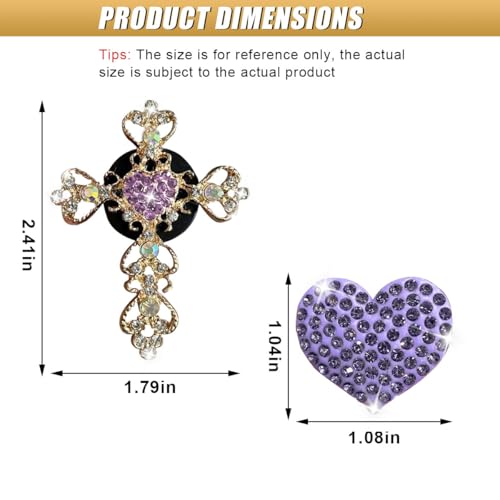2PCS Bling Cross & Heart Car Dashboard Air Vent Trim Clip, Sparkly Rhinestone Car Air Vent Clips, Diamond Auto Diffuser Charm Clip, Auto Interior Decoration Accessory for Women Girls (Purple) - size: Purple
