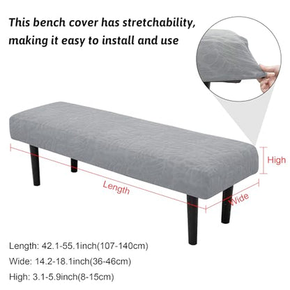 Stretch Bench Covers, Bench Seat Covers, Bench Cushions Covers, Printed Bench Seat Protector, Washable Bench Slipcover, Rectangle Bench Covers for Dining Room, Living Room, Kitchen(Leaf grey) - color: Leaf Grey
