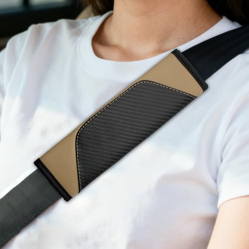 2PCS Car Seat Belt Cover, Seat Belt Cover Pad, Carbon Fiber Leather Vehicle Safety Strap Shoulder Pad, Comfortable Auto Harness Protector for Shoulder and Neck for Most Vehicles (Beige) - color: Beige