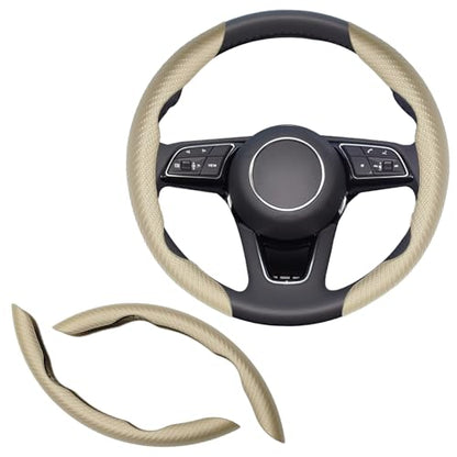 2pcs (Khaki) Universal Fit Carbon Fiber Steering Wheel Cover, Anti-Skid Steering Wheel Cover/Segmented Steering Wheel Protector/Car Interior Accessories - color: Khaki