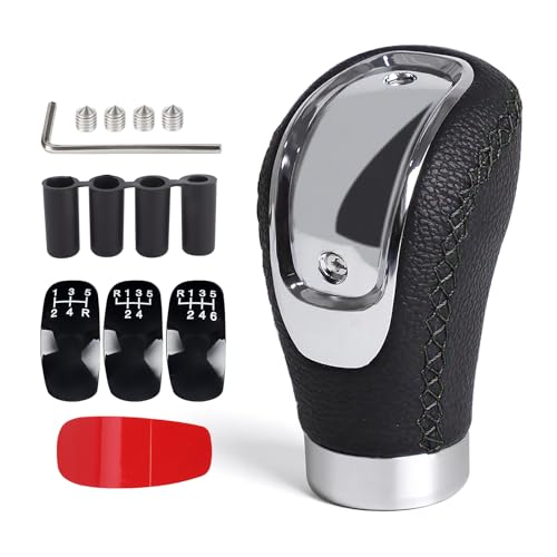 Universal 5/6 Speed Leather Car Racing Gear Shift Shifter knob,Artificial Leather and ABS Black Stitching Shift Knob with 4 Adapters,Replaceable 3 Gear Position Pastors(Black+Black Line) - color: 5/6 Speed Leather(Black+Black Line)