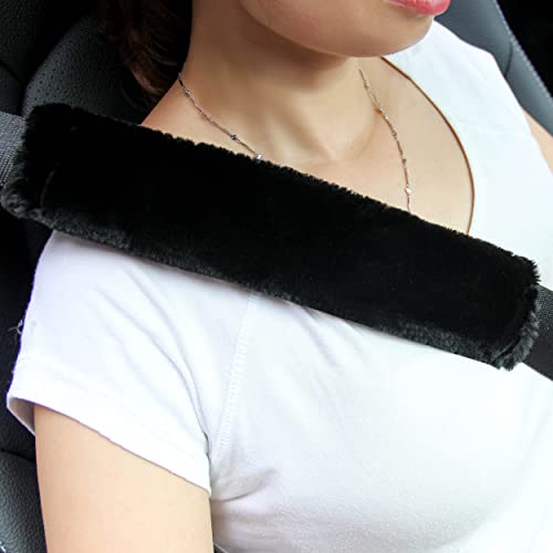 2-Pack Soft Furry Universal Seatbelt Cover – Shoulder Pad for Car Truck SUV Airplane Bus – Relieves Neck & Shoulder Pressure – Fits Backpack, Camera Bag, Laptop Bag Straps (10.5 Inch, Black) - color: Black, size: 10.5in 2pack