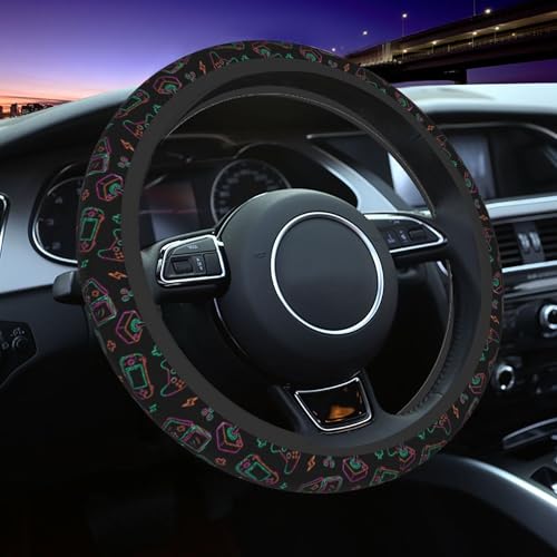 Game Steering Wheel Cover with 2 Car Coasters Non Slip Neoprene for Women Men Universal 15 Inch - color: Game