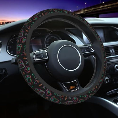Game Steering Wheel Cover with 2 Car Coasters Non Slip Neoprene for Women Men Universal 15 Inch - color: Game
