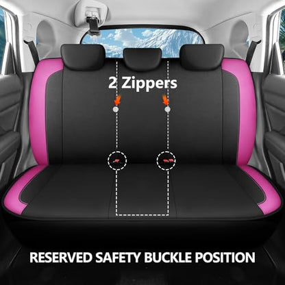 HChengkikz Car Seat Covers Full Set, Waterproof Neoprene Car seat Covers Full Set, Airbag Compatible, Universal Fit Automotive Seat Covers for Most Cars, Trucks, SUVs (Black + Pink) - color: N816 Black Pink, size: Full Set