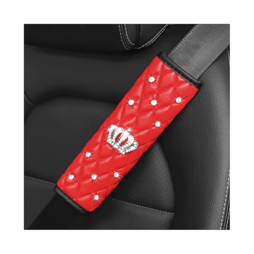 Mandark Bling Car Seatbelt Cover, 2PCS Rhinestones Crown Vehicle Seat Belt Strap Cushion Pad, Diamond Automotive Interior Shoulder Neck Harness Protector Accessories, Universal Fit(Red) - color: Red, size: Style B