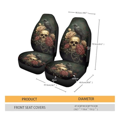 Raven Crow Skull Flower Print Car Seat Covers, 2 Pieces Washable Vehicles Front Seat Protectors, Scratch-Resistant Bucket Seat Cover Fits Most Vehicles, Sedans, Trucks, SUVs, Vans - color: Raven Crow Skull Flower