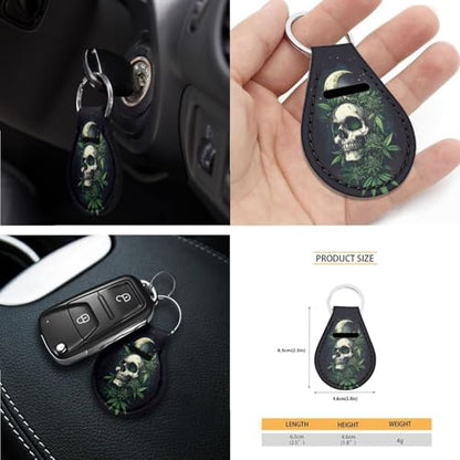 Skull Moon Leaf Printed 15 Pcs Car Seat Cover Set, Universal Car Accessory Set Front Rear Seat Covers Steering Wheel Cover Car Headrest Cover Seat Belt Covers Car Coaster - color: Black and Green-Skull Moon Leaf