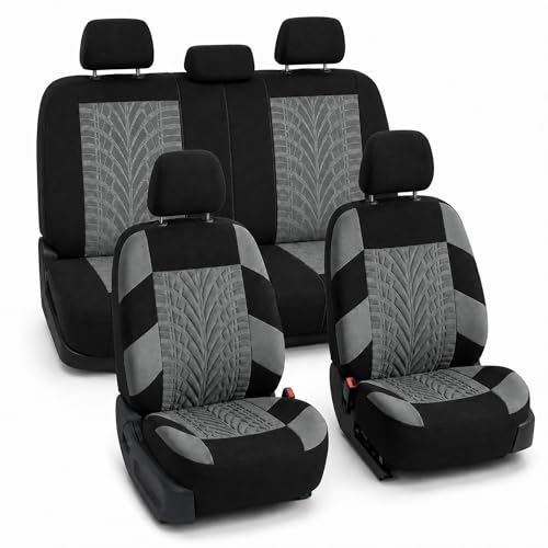 FH Group Full Set Travel Master Car Seat Covers, Airbag and Split Rear Car Seat Cover Universal Fit Interior Accessories for Cars Trucks SUV, Automotive Seat Covers, Gray - color: Gray, style: Full Set