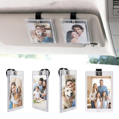Yuoyar 4 Packs Magnetic Car Picture Holder for Visor - Car Photo Holder with Clips for Easy Display - Visor Clip Photo Frame for 3 Inch Photos
