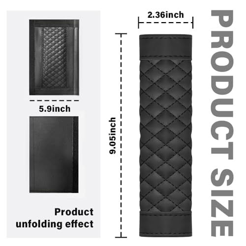 2PCS Car Seat Belt Cover Pad,Soft Leather Seatbelt Covers Breathable Seatbelt Cushion with Plaid Design,All Seasons Universal Car Interior Accessories Seat Belt Cover for Kids & Adults (Black)