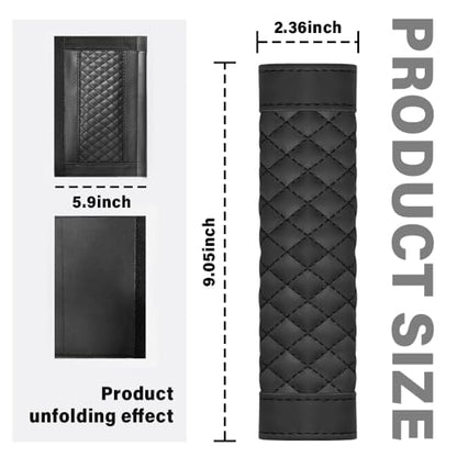 2PCS Car Seat Belt Cover Pad,Soft Leather Seatbelt Covers Breathable Seatbelt Cushion with Plaid Design,All Seasons Universal Car Interior Accessories Seat Belt Cover for Kids & Adults (Black)