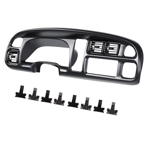 ECOTRIC Dash Board Cluster Bezel Cover Compatible with 1998-2002 Dodge Ram 1500 2500 3500 Instrument Pad Panel Dashboard Kit w/Vents Replacement for 5GK51DX9AA 5EU11DX9AB - Clips Included - size: Dash Bezel W/ Vents
