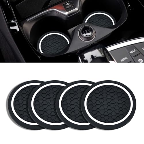 4PCS Car Cup Holder Coasters, 2.75 Inch Non-Slip Insert Cup Holder Pad, Dustproof Automotive Interior Accessories Mat, Universal for Trucks, Vehicles, RVs and More (Black/White) - color: Black/White