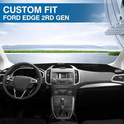 KUST Black Dash Cover Compatible with 2015-2025 2026 Ford Edge Dashboard Cover Accessories for Edge Non-Slip Polyester Dashboard Mat Custom Fit Center Console Sunshield Protector No Glare - size: 59.2''×18.8'' (Ford Edge 15-26)