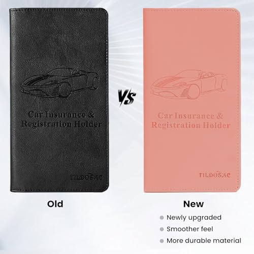 Car Registration & Insurance Card Holder Leather Auto Glove Box Organizer Document Wallet with Magnetic Shut - color: Pink-Upgraded