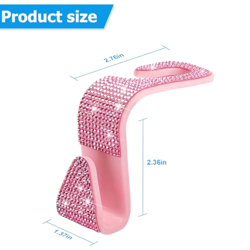 4PCS Bling Car Seat Headrest Hooks, Vehicle Back Seat Purse Handbag Hanging Holder with Crystal Rhinestone, Diamond Storage Organizer Hook, Universal Automotive Accessories (Pink)