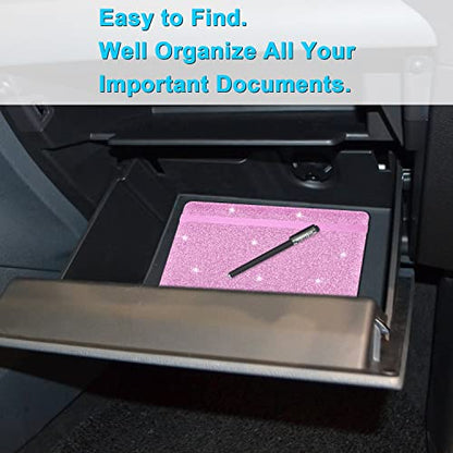 Wisdompro Car Document Holder Organiser, PU Leather Vehicle Insurance and Registration Holders Wallet Case for ID Card, Driving Licence, Key Contact Information Cards - color: Glitter Pink