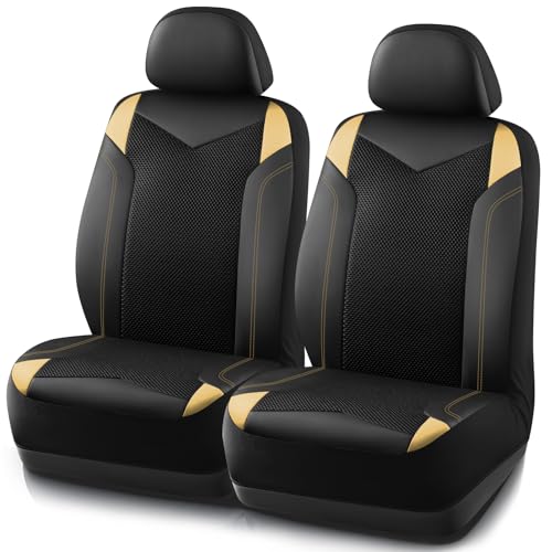 PIC AUTO Car Seat Cover, Super Breathable Mesh Front Seat Cover for Cars, Beige Leather Seat Covers, Universal Fit, Durable, Airbag Compatible, Suitable for SUVs, Trucks, Sedans, and Vehicles - color: Beige