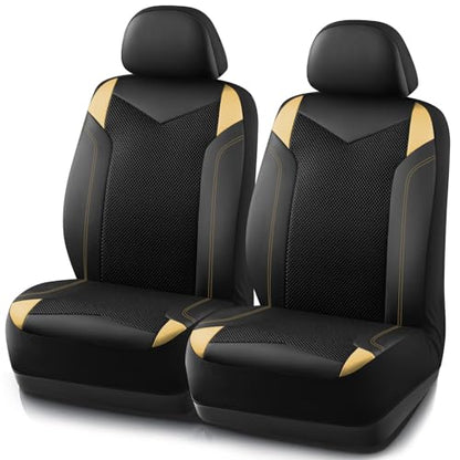 PIC AUTO Car Seat Cover, Super Breathable Mesh Front Seat Cover for Cars, Beige Leather Seat Covers, Universal Fit, Durable, Airbag Compatible, Suitable for SUVs, Trucks, Sedans, and Vehicles - color: Beige