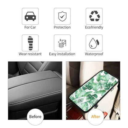 Tropic Leaf Auto Center Console Armrest Cover Pad, Universal Fit Waterproof Comfort Car Armrest Cushion for Most Vehicle SUV Truck - color: Tropic Leaf