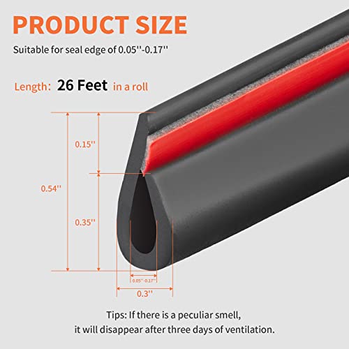 26 Feet Rubber Edge Trim Weather Stripping, BISOTHAI Self-Adhesive Rubber U Channel Edge Trim for Car Doors, Hatches, and Glass, Steel Plates, Easy Cut to Size(Black) - size: 26Ft