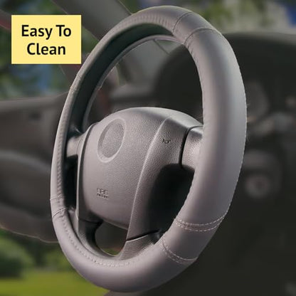 Steering Wheel Cover, Gray, Real Genuine Leather, 15 inch, for Men and Women, Universal, Stretch On, Heat Resistant, Stays Cool, Non-Slip, HANWOLF - color: Dark Gray, size: Medium (14.5 to 15.375 inch diameter)
