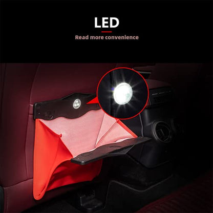 Car Leather Trash Bag Smart LED Waterproof Organizer Storage Garbage Can (Black)