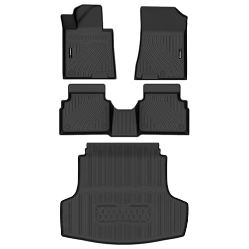 Auxko All Weather Floor Mats Cargo Mat Fit for Kia K5 FWD 2021-2026 & Hyundai Sonata (Only FWD & Including Hybrid) 2020-2026 TPE Liners Accessories Guard Odorless Anti-Slip All Season Black - size: k5 fwd&sonata|2021-2026|floor+cargo mats