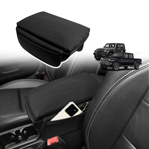 Center Console Armrest Cover Fit for Jeep Wrangler JL 2018-2026 & Gladiator JT 2020-2026 Accessories, Comfort Armrest Pad Console Lid Cushion Vegan Leather 1-Inch Extra Thick - size: 15) 18-25/20+|Wrangler JL/Gladiator|Black,+Thick