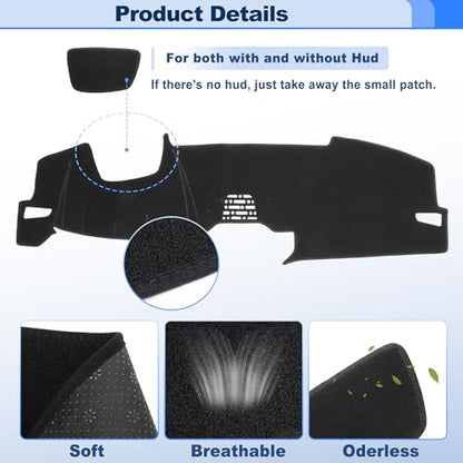 Dashboard Cover with/Without Hud Interior Dash Cover Mat Pad Carpet Non-Slip Dashboard Protector Sunshine UV & Heat Resistant Black - style: for Honda Accord 2023-2026 (with/without Hud)