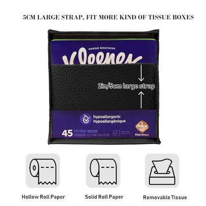 Tissue Box Cover Holder Square Tissue Cube Cover PU Leather Tissue Organizer with Bottom Belt for Bathroom, Tabletop, Car, Night Stands, Office, Home, Kitchen (1, Black) - color: Black