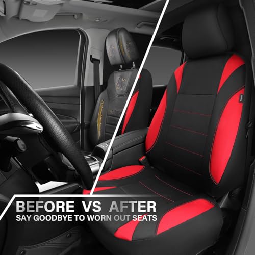CAR PASS Neoprene Wetsuit Seat Covers, Waterproof Car Seat Covers Full Sets with 5mm Composite EVA, Universal Fit for Car,Sedan, SUV TrucksAnti Slip, Airbag Compatible(Black Red - color: Red full sets