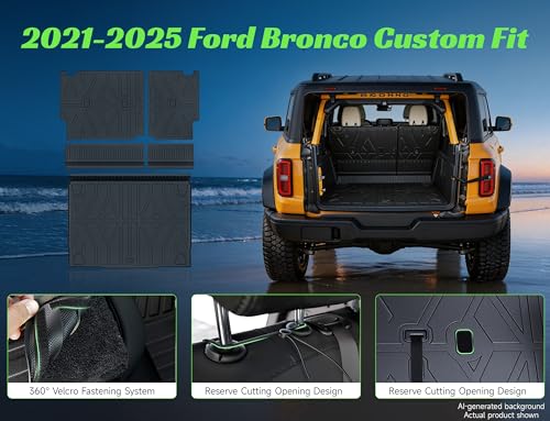 Cargo Trunk Mat with Backrest Mats for Ford Bronco 4 Door 2021-2025 2026,All Weather Protection TPE Heavy Duty Cargo Liner Bronco Accessories,Black - size: Ford Bronco 2021-2026