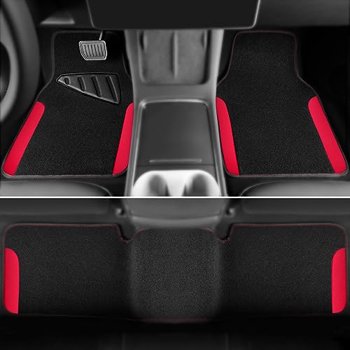 CAR PASS Waterproof Universal Faux Leather 3Pcs Car Floor Mats, Red Car Mats Fit for SUV,Vans,sedans, Trucks,Set of Vehicles Car Carpet with Driver Heel Pad and Anti-Slip Nibs Backing (red 3Pcs) - color: Red 3pcs