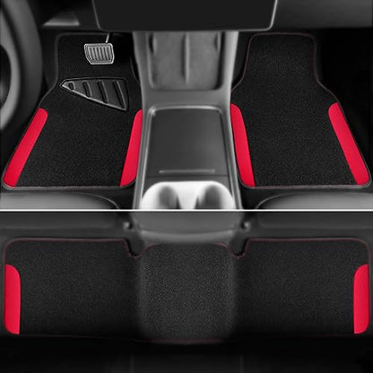 CAR PASS Waterproof Universal Faux Leather 3Pcs Car Floor Mats, Red Car Mats Fit for SUV,Vans,sedans, Trucks,Set of Vehicles Car Carpet with Driver Heel Pad and Anti-Slip Nibs Backing (red 3Pcs) - color: Red 3pcs